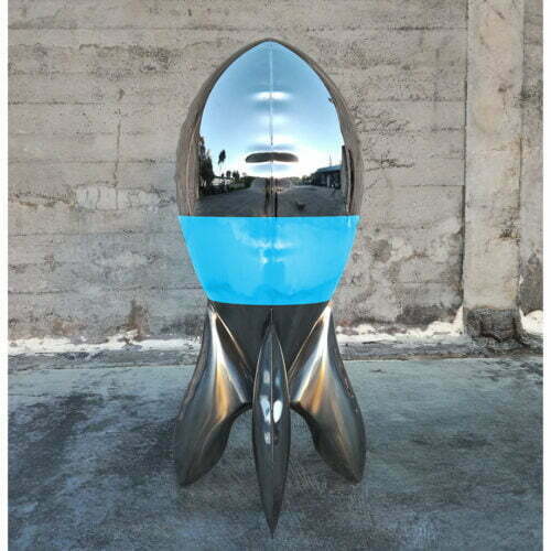 Blupe-120cm-STAINLESS-STEEL-INDUSTRIAL-COATING-[stainless-steel,-free-standing,outdoor]david-mcCracken-rocket-sculpture-australian-artist-pop-art