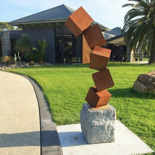 Building-Blocks-200cm--CORTEN-[Corten,-outdoor,]Pierre-Le-Roux-australian--sculpture-outdoor drive-way-entry-art-garden-cubes