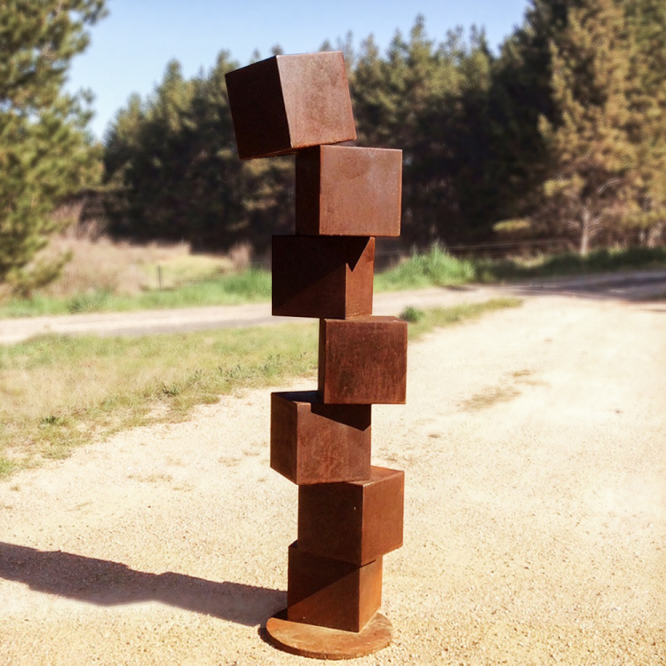 cube stack sculpture metal garden art