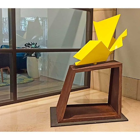 Evolution-II--160x100cm-Powder-coated-steel-on-Corten[Corten,free-standing,Outdoor]klisowski-australian-sculpture-abstract-angular-yellow