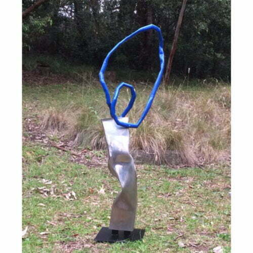 Forest-Orphan-#2--POWDER-COATED-&-CHROMED-STEEL-[stainless-steel,free-standing,outdoor]-Gary-Christian-australian-abstract-blue-gardensculpture