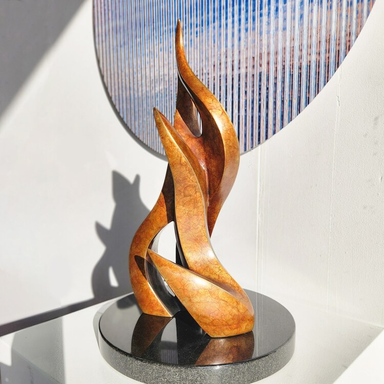 bronze fire flame sculpture small desktop