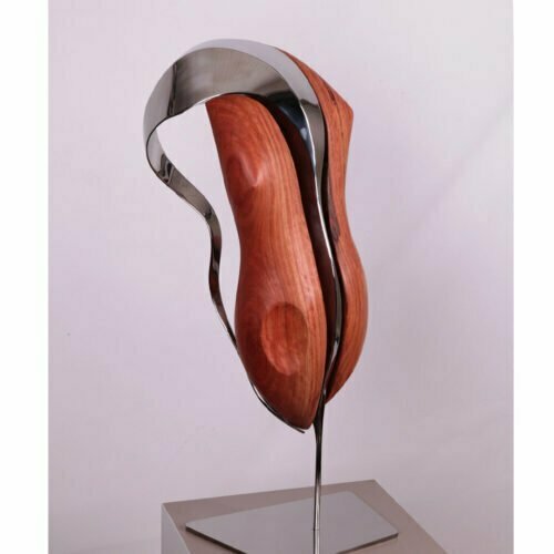 Godiva-60x30cm--POLISHED-STAINLESS-&-REDGUM-{Table-top,-wood,-stainless-steel]-John-fitzmaurice-original-australian-interior-sculpture