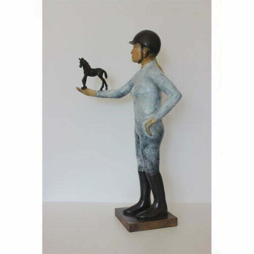 Horse-in-hand---BRONZE-WITH-PATINA-[Table-top,Bronze,-Figurative]-mela-cooke-horse-and-jockey-equestrain-sculpture