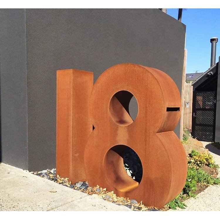 Lettering----CORTEN-[Corten,-outdoor,]Pierre-Le--Roux--australian--sculpture-outdoor-drive-way-entry-house-numbers