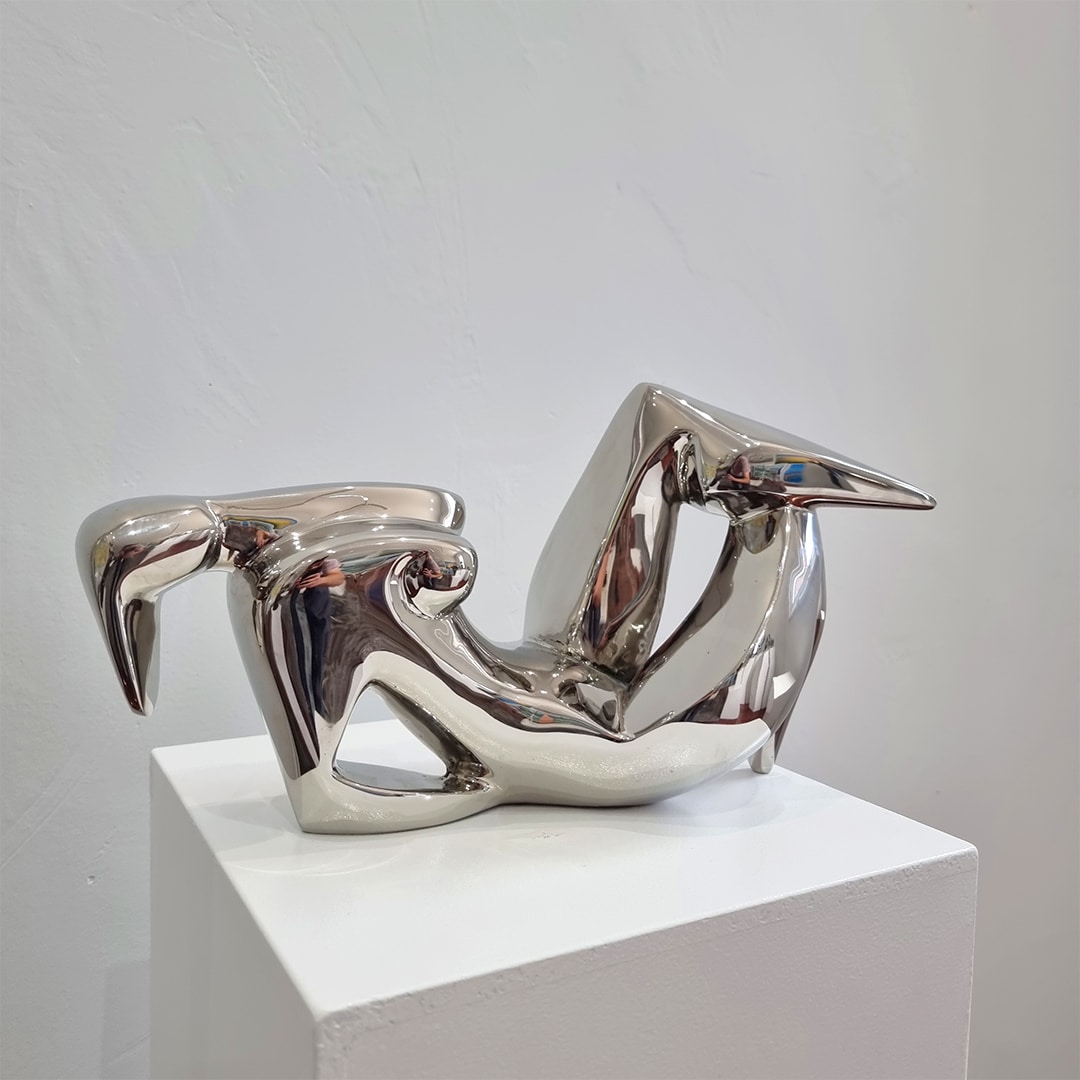 stainless steel indoor sculpture female figurative