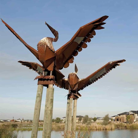 Pelicans--Fabricated-Steel-[Outdoor,Corten]Kooper-Folko--australian--sculpture-outdoor-garden-art-pelican-bird-sculpture