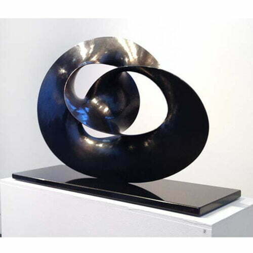 Threefold-49x73cm-BLACK-PATINA--HAND-FORGED-COPPER-[Tabletop]Ben-Storch-sculpture-australian-abstract-twisted-form-black-art