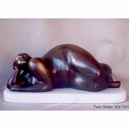 Twin-Sister-30x13cm-BRONZE-MARBLE-BASE-[Bronze,Table-top,Figurative]-Libucha-Zygmunt-australian-sculpture-female-form-indoor