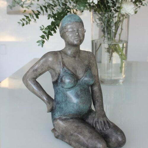 Waiting-for-the-Bean-34x30cm---BRONZE-WITH-PATINA-[Table-top,Bronze,-Figurative]-mela-cooke-australian-female-sculpture