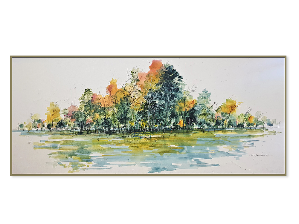 Landscape artwork - Chris Kenyon, Autumn Light Berowra Creek - Framed 52x125cm
