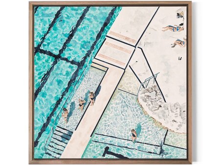 Dipping days-77x77cm leah ramage artwork icebergs sydney pool