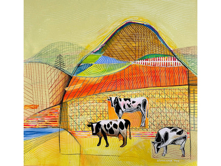 cow painting colourful landscape art