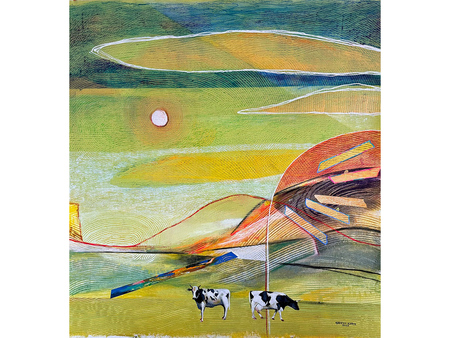 cow art colourful landscape painting