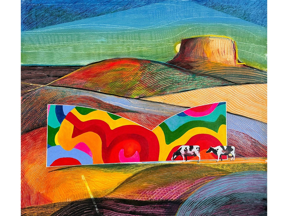 cow art colourful landscape painting