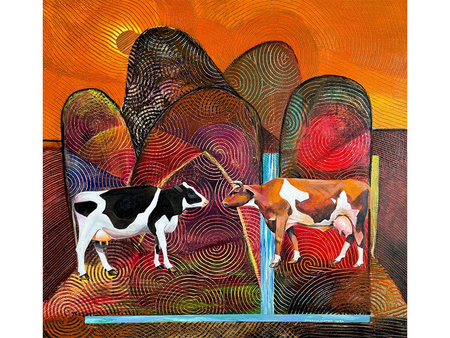 cow painting art landscape