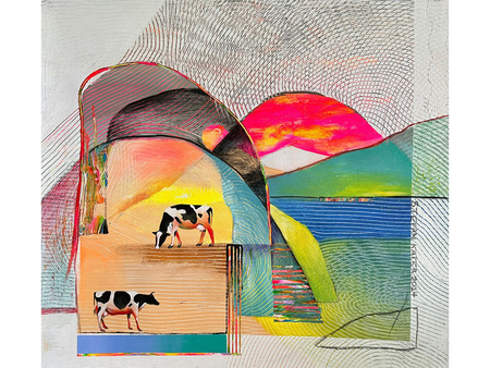 cow art colourful landscape painting